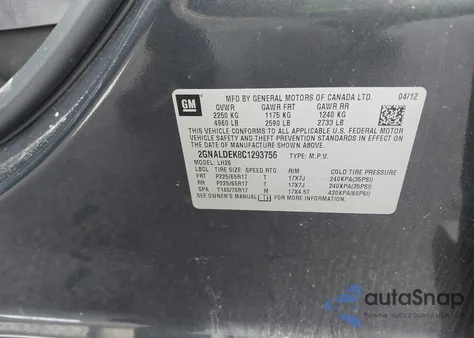 2012 Chevrolet Equinox 1Lt from USA, damaged, VIN 2GNALDEK8C1293756